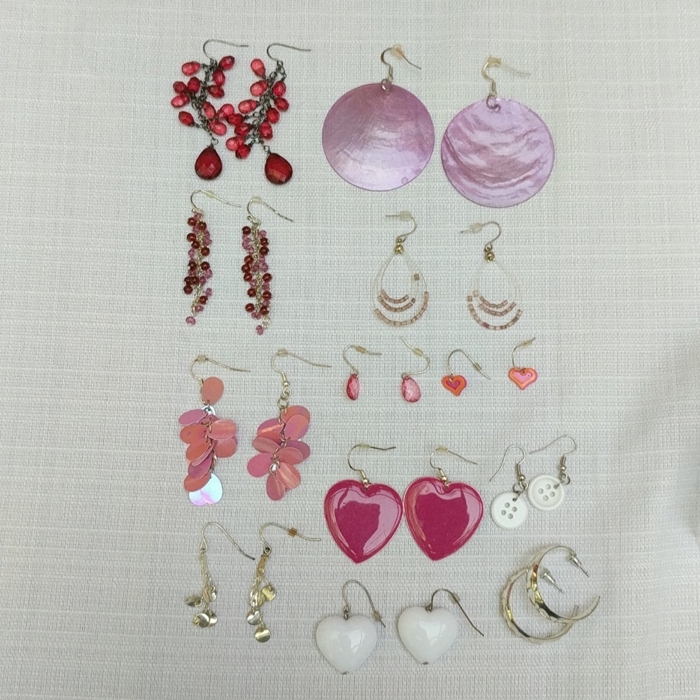 Lot of 12 Pink, Purple, & Red Fashion Earrings